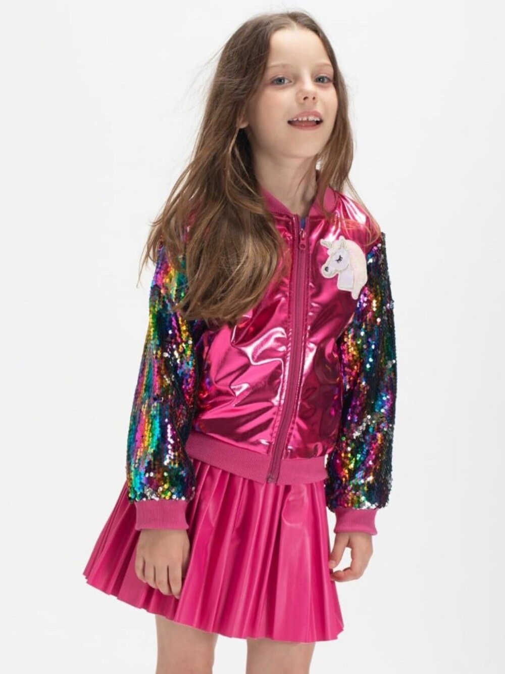 WELAKEN Sequined Unicorn Bomber Jacket for Girls, Kid pockets Well Made 6/7